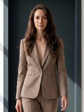 Reiss Brown Herringbone Tailored Blazer Luxury Wool Classic Fit Jacket